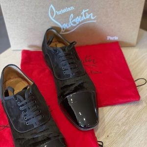 Men’s 43 Louboutin Black Grecco Velvet/Flat Pat